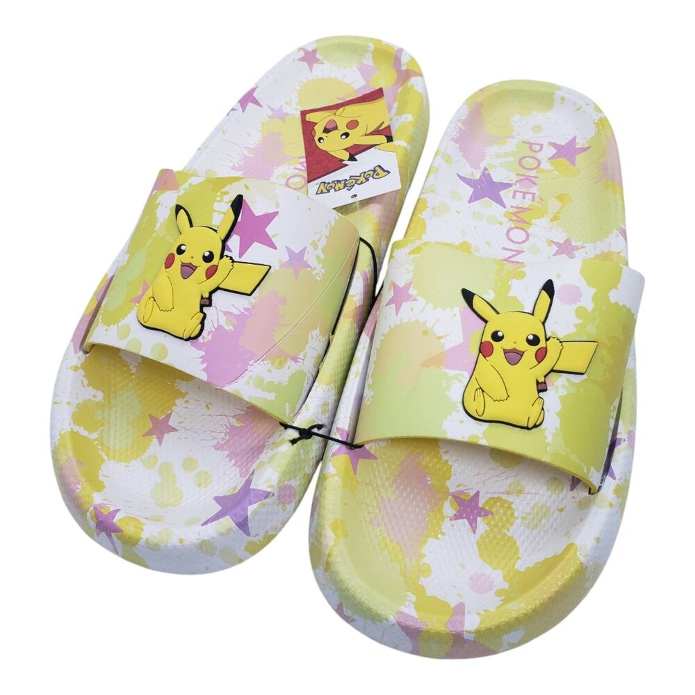 Pokemon Pikachu Puffy Slides Sandals Women's Size 10 Yellow White Stars Anime
